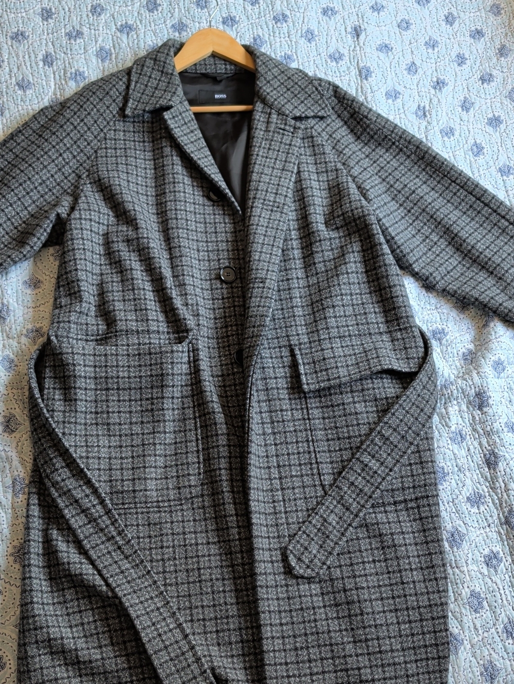 Hugo Boss Men's Gray Plaid Trench Coat